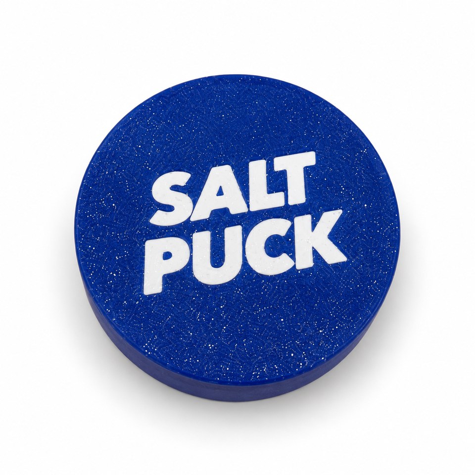Cobalt-blue Salt Puck with white inlaid lid lettering